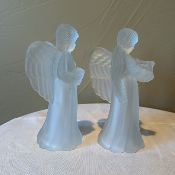 Set of 2 Frosted Christmas Angels Playing Harp Caroling Book Tea Light Decor - Picture 6 of 11